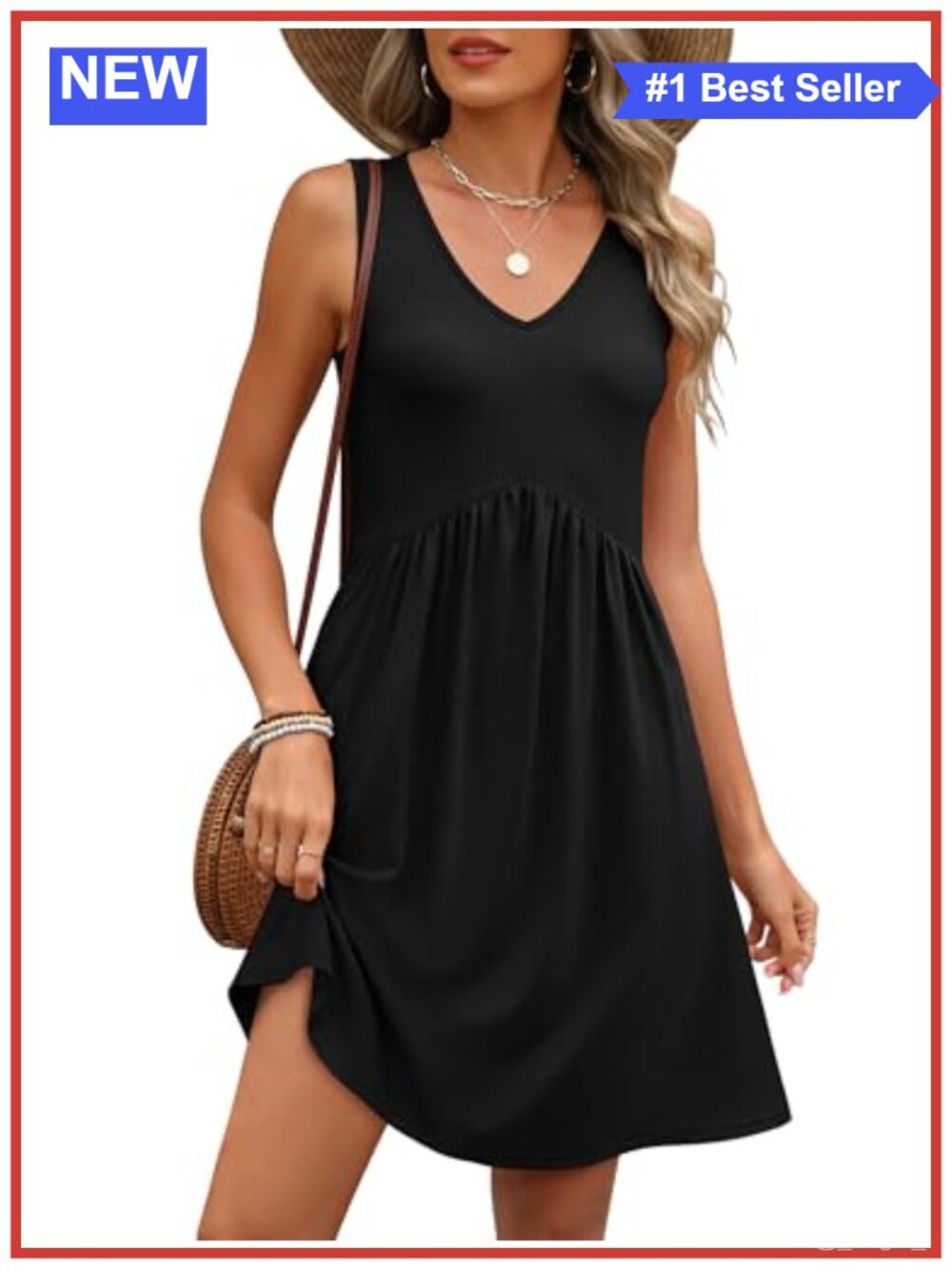 A-Line Sleeveless V-Neck Loose Flowy Summer Sundress Beach Casual